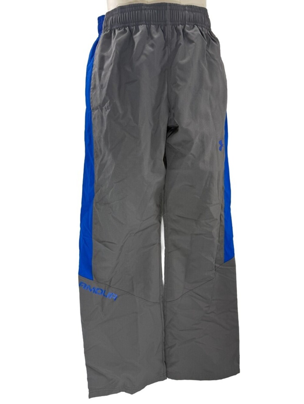 Under Armour Boys Athletic Pants Youth Medium Gray & Royal Blue Loose Mesh Lined